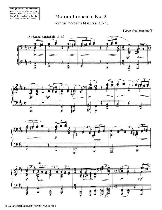 Rachmaninoff - Moment musical No. 3 from Six Moments Musicaux, Op. 16 - Piano (Digital Download)