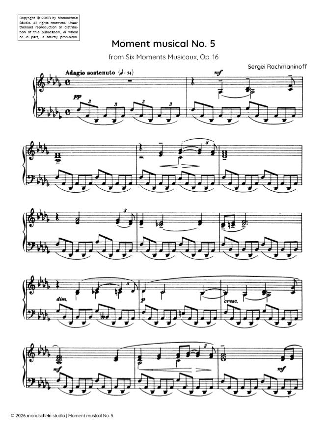 Rachmaninoff - Moment musical No. 5 from Six Moments Musicaux, Op. 16 - Piano (Digital Download)