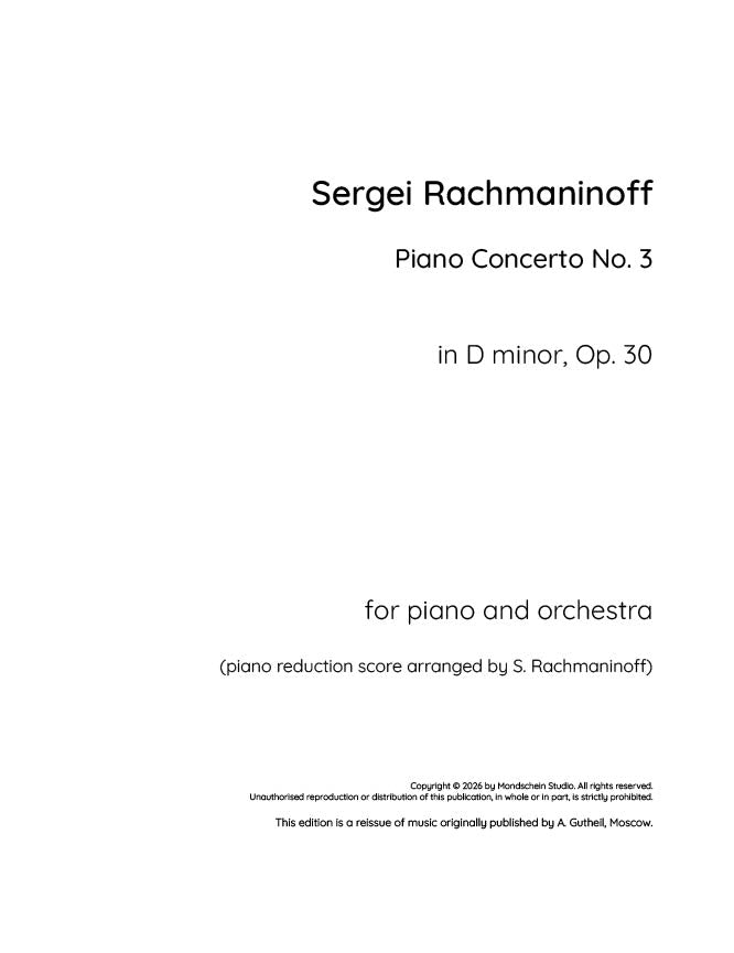 Rachmaninoff - Piano Concerto No. 3 in D minor, Op. 30 - Piano (Digital Download)