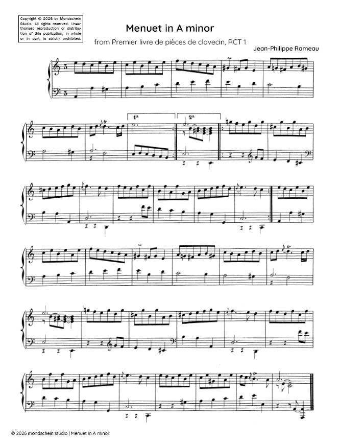Rameau - Menuet in A minor from Premier livre de pieces de clavecin, RCT 1 - Piano/Keyboard (Digital Download)