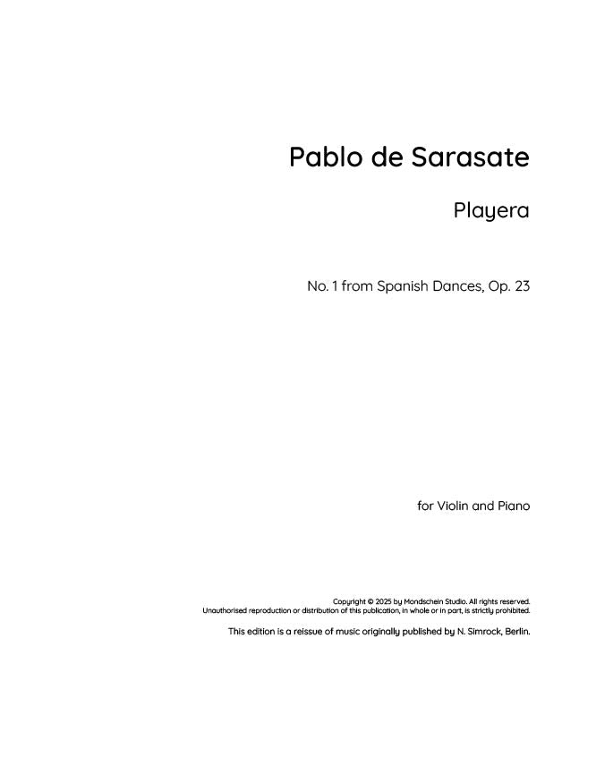 Sarasate - Playera for Violin and Piano Op. 23 - Mondschein Studio - Violin/Piano Accompaniment (Digital Download)