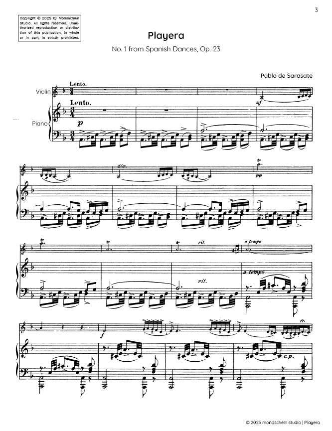 Sarasate - Playera for Violin and Piano Op. 23 - Mondschein Studio - Violin/Piano Accompaniment (Digital Download)
