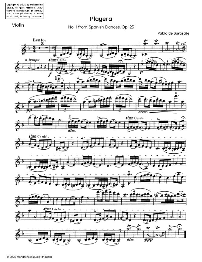 Sarasate - Playera for Violin and Piano Op. 23 - Mondschein Studio - Violin/Piano Accompaniment (Digital Download)