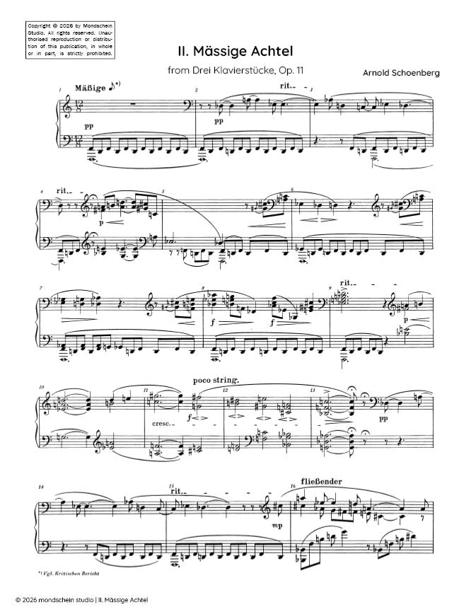 Schoenberg - II. Massige Achtel from Drei Klavierstucke, Op. 11 - Piano (Digital Download)