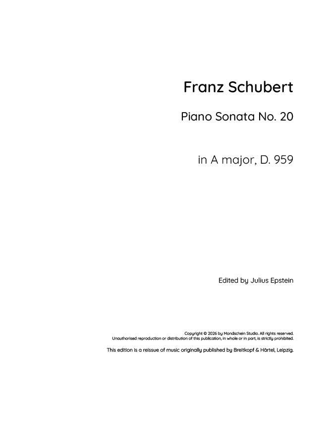 Schubert - Piano Sonata No. 20 in A major, D. 859 - Piano (Digital Download)
