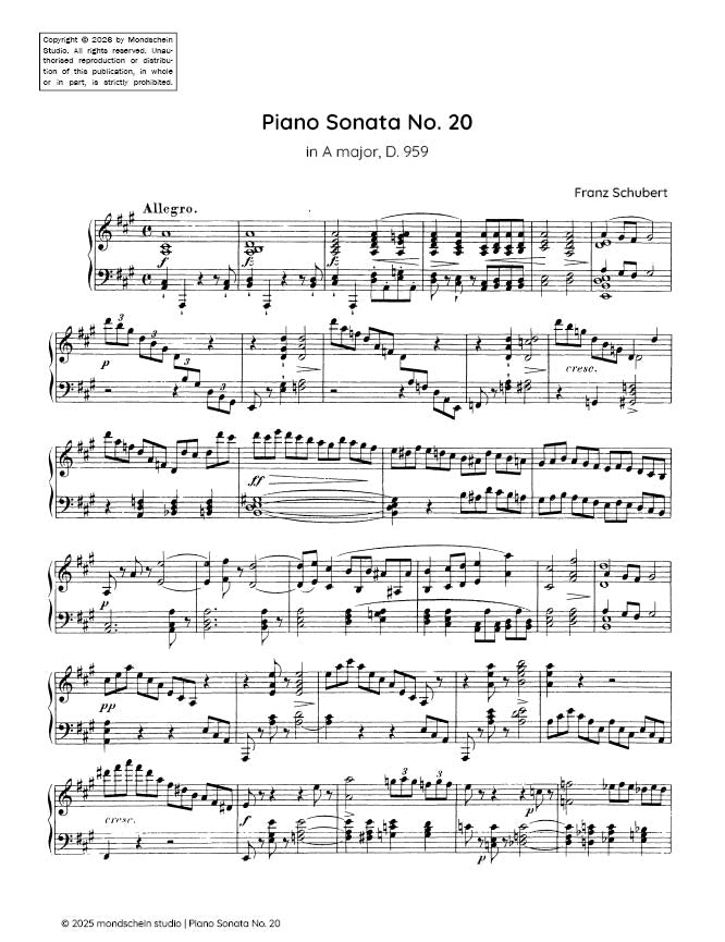 Schubert - Piano Sonata No. 20 in A major, D. 859 - Piano (Digital Download)
