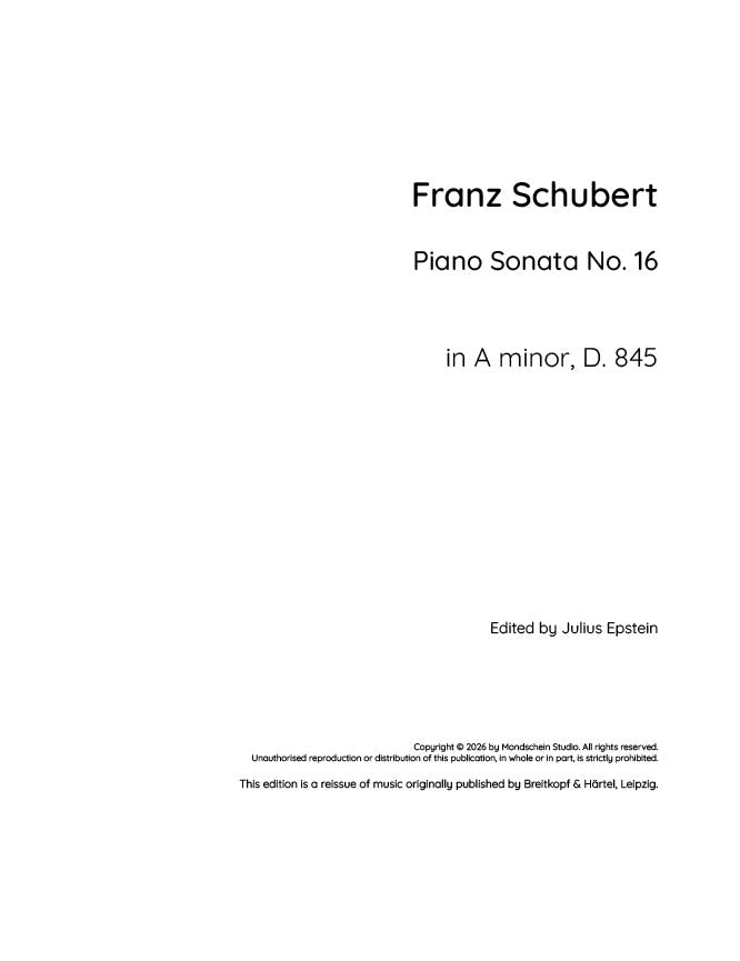 Schubert - Piano Sonata No. 16 in A minor, D. 845 - Mondschein Studio - Piano (Digital Download)