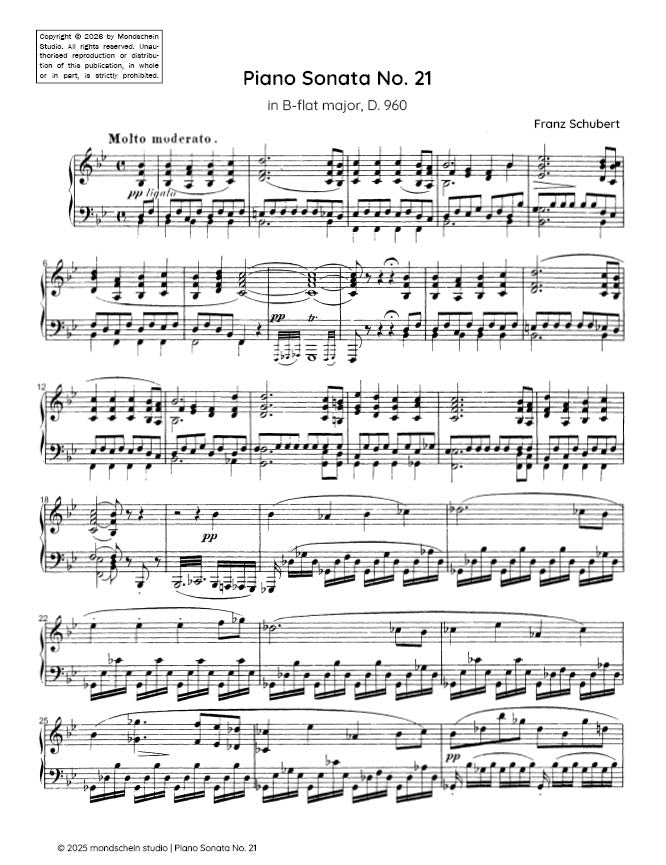 Schubert - Piano Sonata No. 21 in B-flat major, D. 960 - Mondschein Studio - Piano (Digital Download)
