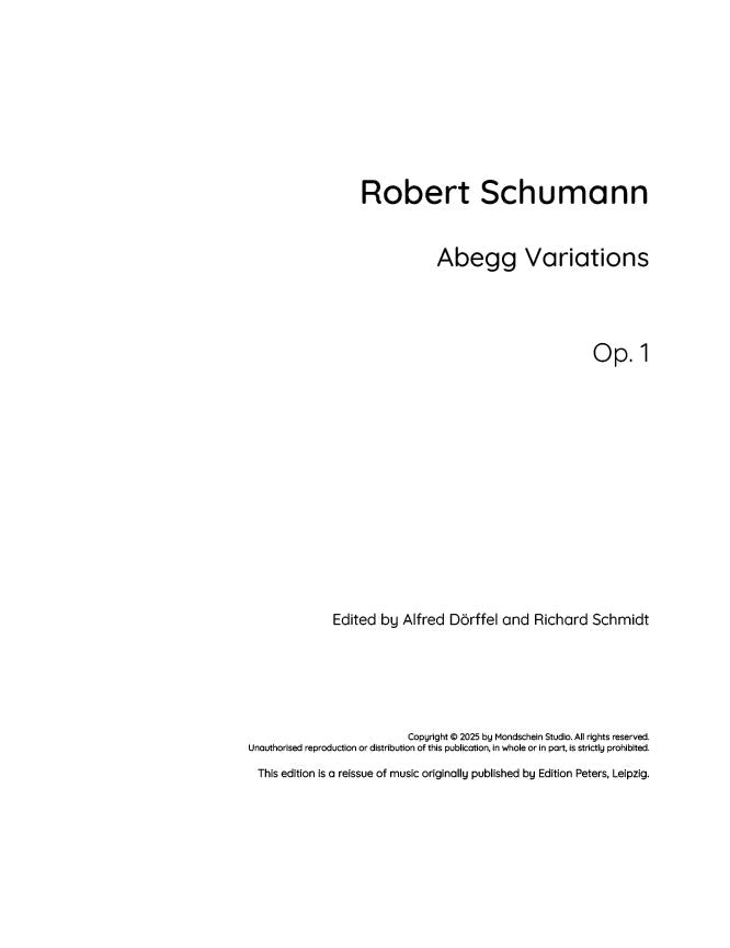 Schumann - Abegg Variations, Op. 1 - Mondschein Studio - Piano (Digital Download)