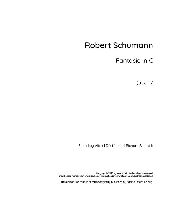 Schumann - Fantasie in C, Op. 17 - Mondschein Studio - Piano (Digital Download)