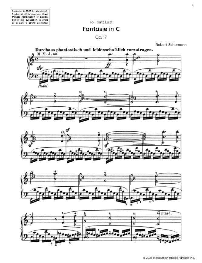 Schumann - Fantasie in C, Op. 17 - Mondschein Studio - Piano (Digital Download)