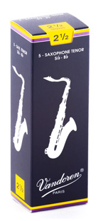 Vandoren Traditional Tenor Saxophone Reeds, Strength 2.5, 5-Pack