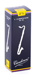Vandoren Traditional Bass Clarinet Reeds, Strength 2.5, 5-Pack