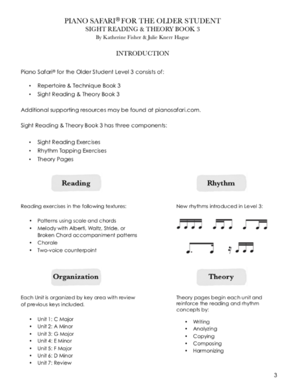 Piano Safari Older Student Sight Reading & Theory 3
