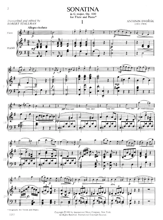 Dvorak - Sonatina in Gmaj Op100 - Flute/Piano Accompaniment IMC3253
