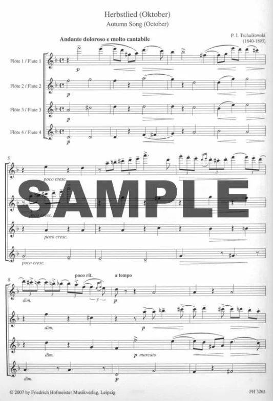PIECES 4 FROM THE SEASONS OP 37 A FOR 4 FLUTES - TCHAIKOVSKY - FLUTE - HOFMEISTER FH3265