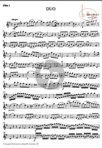 DUO OP 8 NO 2 ORIG FOR STRING QUARTET FOR 2 FLUTES - PLEYEL - FLUTE - BROEKMANS & VAN POPPEL BVP1514