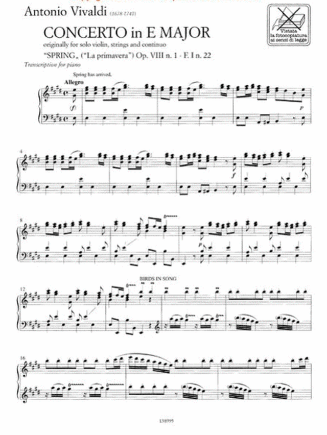 Le quattro stagioni (The Four Seasons) Op. 8 Nos.1-4 - Piano Solo - Vivaldi - Ricordi