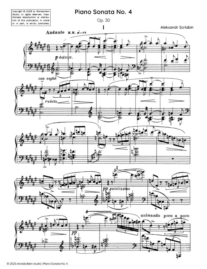 Scriabin - Piano Sonata No. 4, Op. 30 - Mondschein Studio - Piano (Digital Download)
