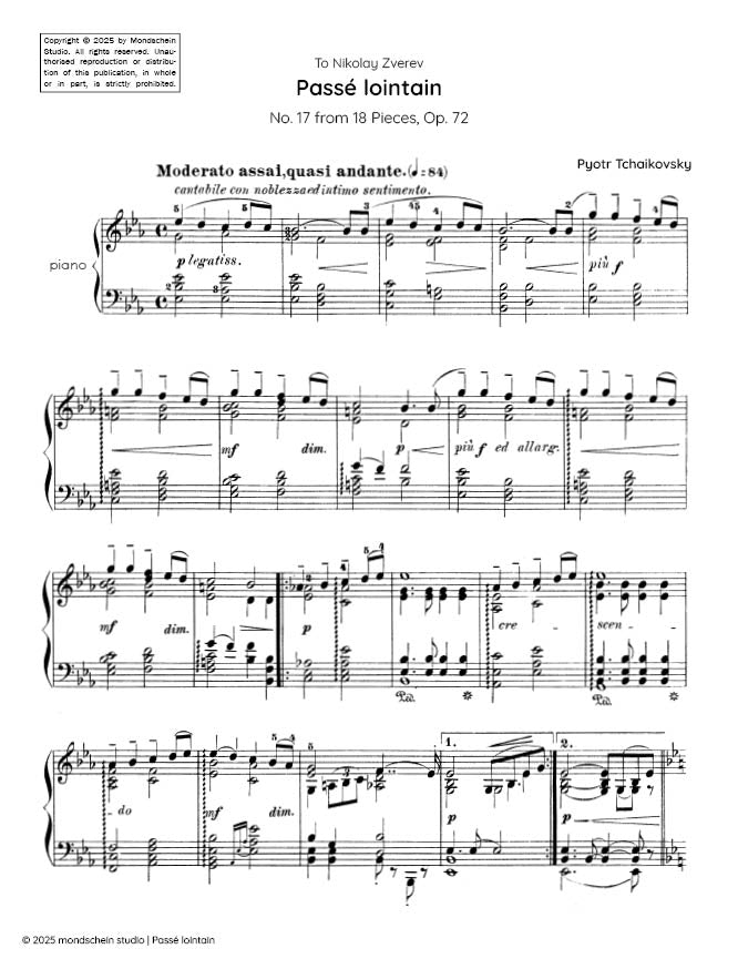 Tchaikovsky - Passe lointain from 18 Pieces, Op. 72 No. 17 - Mondschein Studio - Piano (Digital Download)