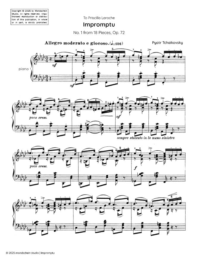 Tchaikovsky - Impromptu from 18 Pieces, Op. 72 No. 1 - Piano (Digital Download)