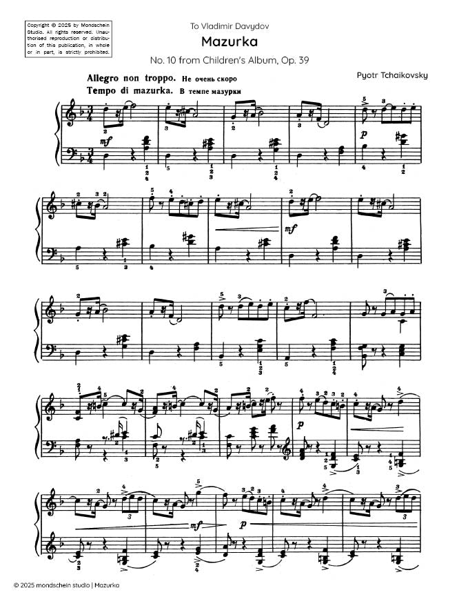 Tchaikovsky - Mazurka, Op. 39 No. 10 - Mondschein Studio - Piano (Digital Download)