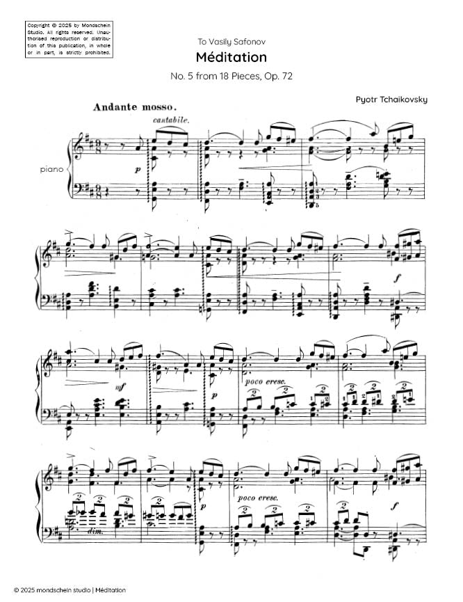 Tchaikovsky - Meditation from 18 Pieces, Op. 72 No. 5 - Mondschein Studio - Piano (Digital Download)