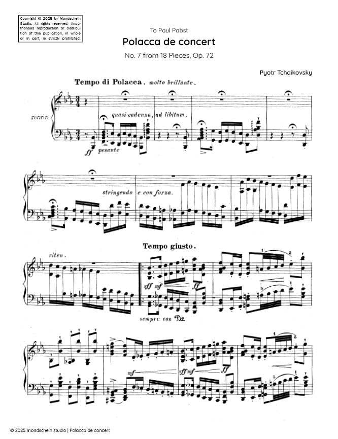 Tchaikovsky - Polacca de concert from 18 Pieces, Op. 72 No. 7 - Piano (Digital Download)