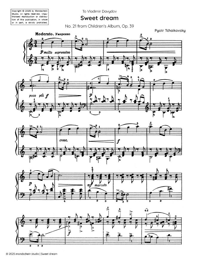 Tchaikovsky - Sweet dream, Op. 39 No. 21 - Mondschein Studio - Piano (Digital Download)
