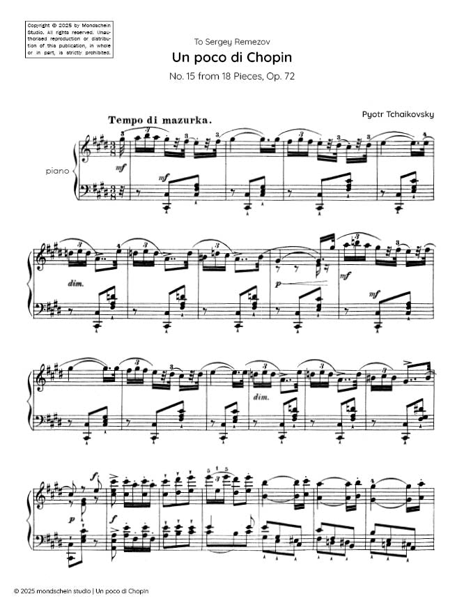 Tchaikovsky - Un poco di Chopin from 18 Pieces, Op. 72 No. 15 - Mondschein Studio - Piano (Digital Download)