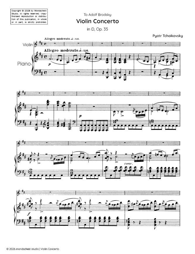 Tchaikovsky - Violin Concerto in D, Op. 35 - Mondschein Studio - Violin/Piano Accompaniment (Digital Download)