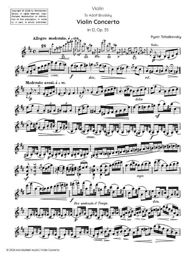 Tchaikovsky - Violin Concerto in D, Op. 35 - Mondschein Studio - Violin Part (Digital Download)