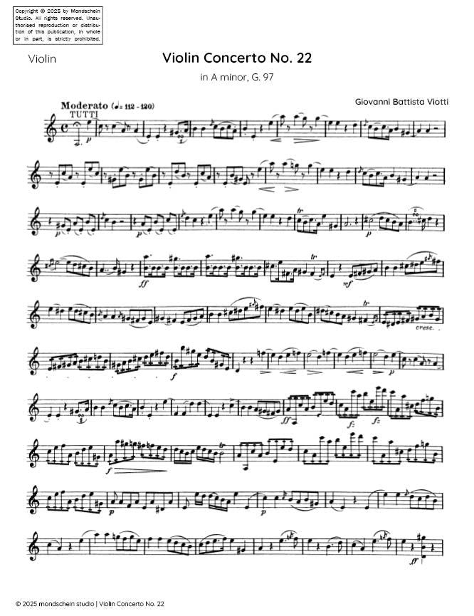 Viotti - Violin Concerto No. 22 in A minor, G. 97 - Mondschein Studio - Violin/Piano Accompaniment (Digital Download)