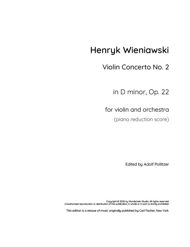 Wieniawski - Violin Concerto No. 2, Op. 22 - Mondschein Studio - Violin/Piano Accompaniment (Digital Download)
