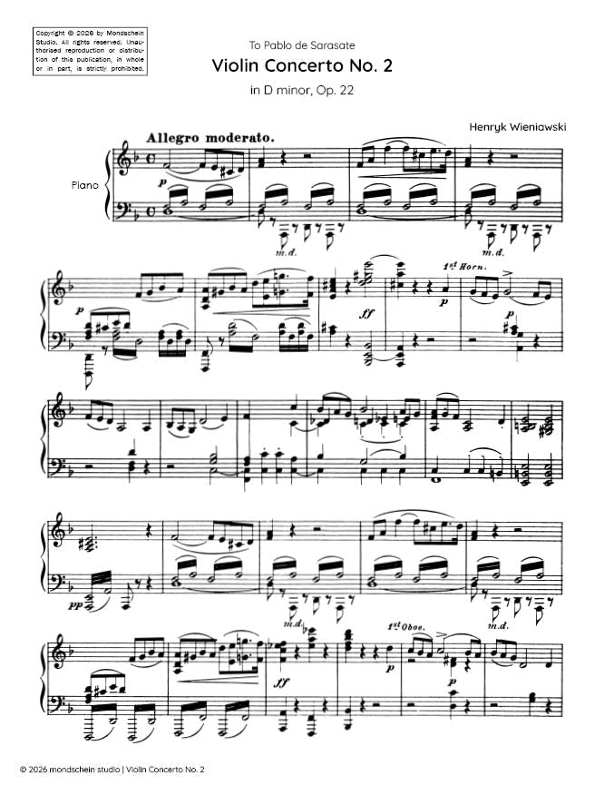 Wieniawski - Violin Concerto No. 2, Op. 22 - Mondschein Studio - Violin/Piano Accompaniment (Digital Download)