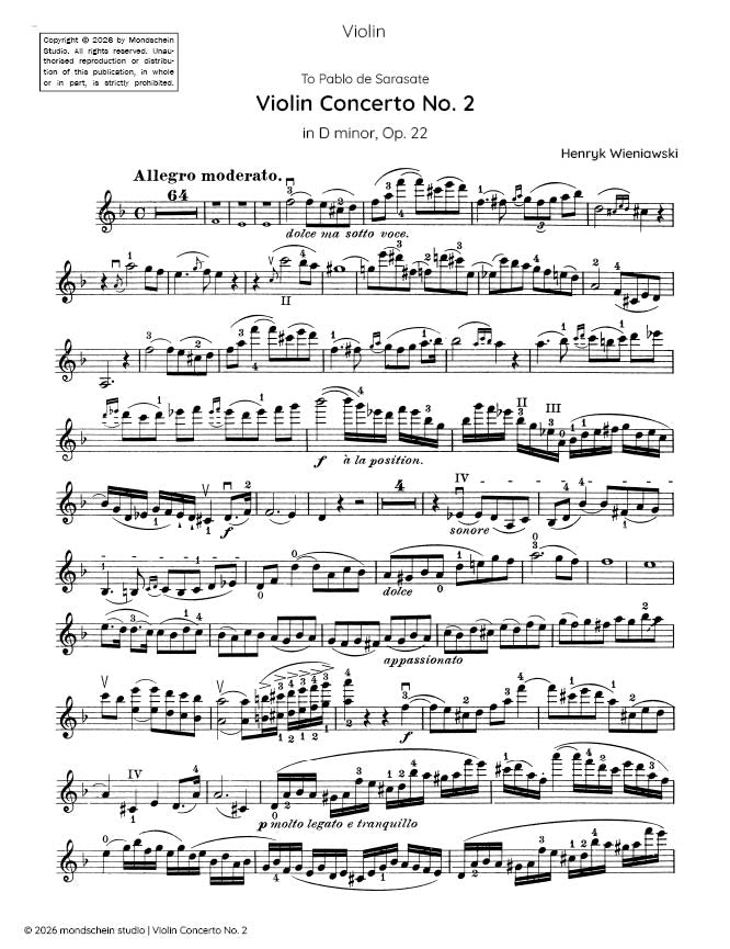 Wieniawski - Violin Concerto No. 2, Op. 22 - Mondschein Studio - Violin Part (Digital Download)