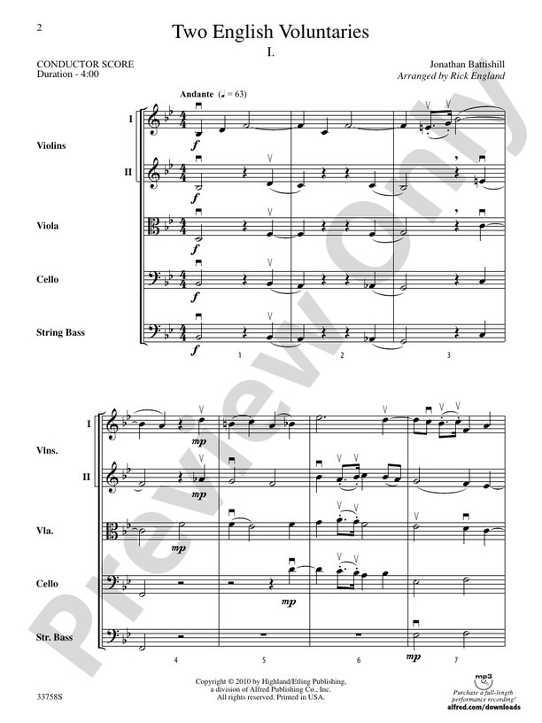 Two English Voluntaries – String Orchestra Conductor Score & Parts (Digital Download)