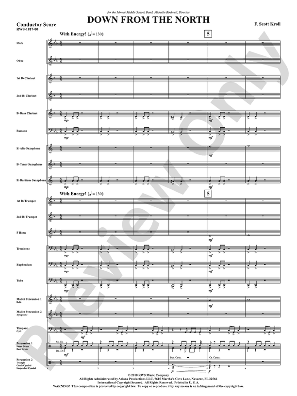 Down from the North - Concert Band Conductor Score & Parts (Digital Download)