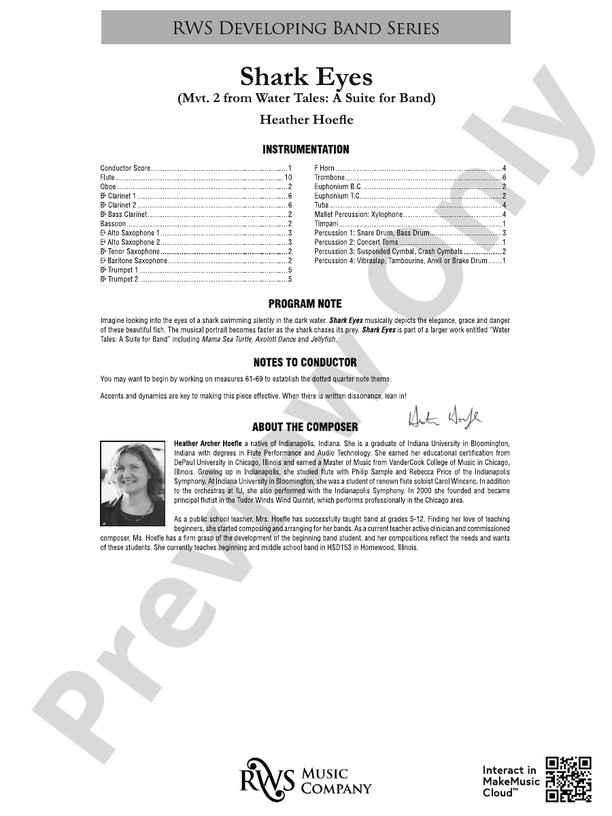Shark Eyes - Mvt. 2 from Water Tales: A Suite for Band - Concert Band Conductor Score & Parts (Digital Download)