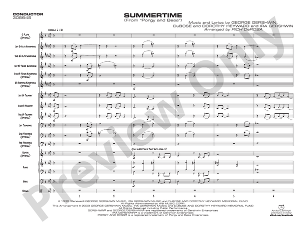 Summertime (Grade 1) - Jazz Ensemble Conductor Score & Parts (Digital Download)