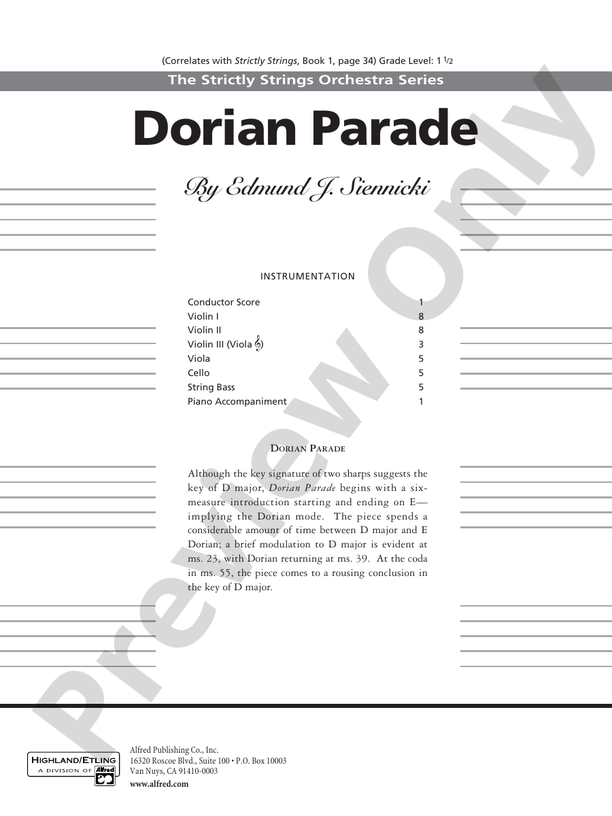 Dorian Parade – String Orchestra Conductor Score & Parts (Digital Download)