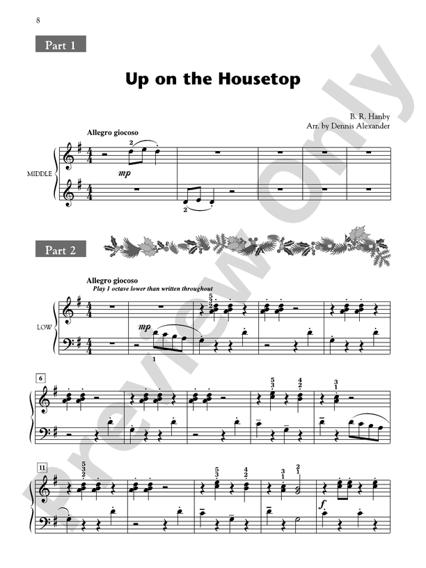Up on the Housetop (Arr. Dennis Alexander) - 1 Piano, 6 Hands (Digital Download)