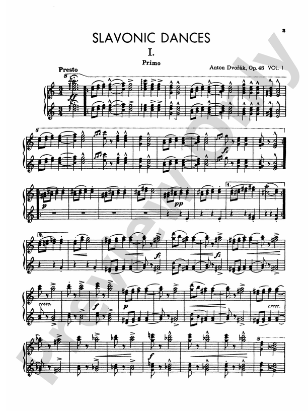 Dvorak - Slavonic Dances, Op. 46 (Volume I) - 1 Piano, 4 Hands (Digital Download)