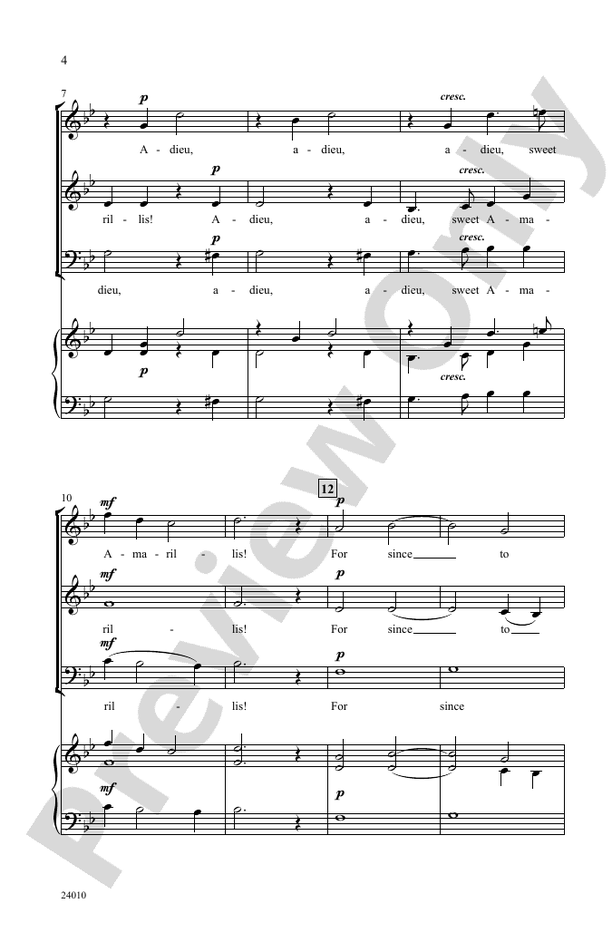 Adieu, Sweet Amarillis (English Madrigal) - 3-Part Mixed, a cappella Choral Octavo (Digital Download)