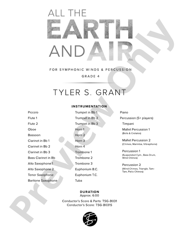 All the Earth and Air – Concert Band Conductor Score & Parts (Digital Download)