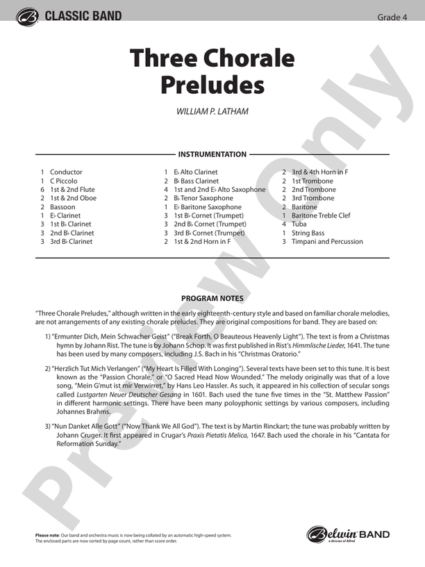 Three Chorale Preludes - Concert Band Conductor Score & Parts (Digital Download)