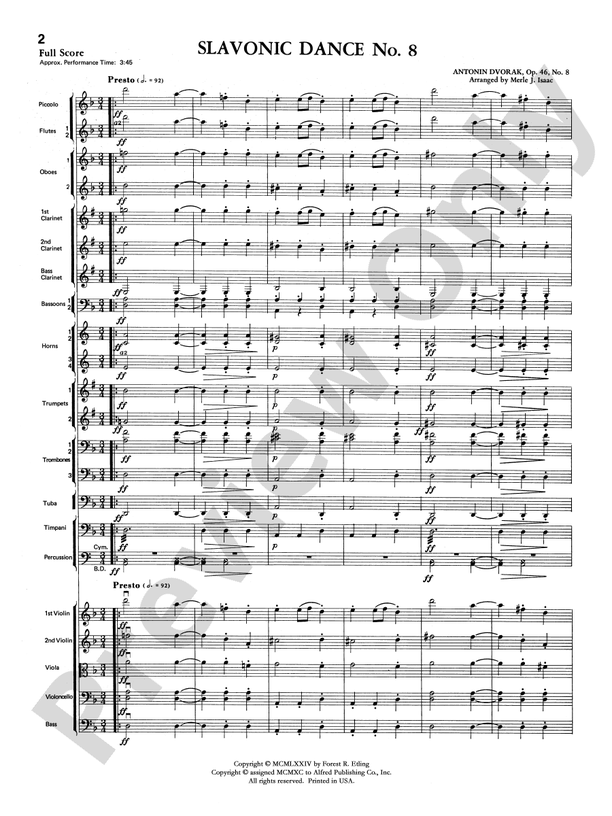 Slavonic Dance No. 8 – Full Orchestra Conductor Score & Parts (Digital Download)