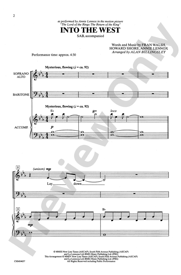 Into the West (from The Lord of the Rings: The Return of the King) - SAB Choral Octavo (Digital Download)