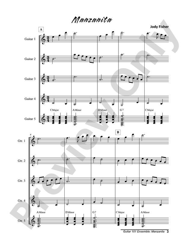 Alfred's Guitar 101, Ensemble: Manzanita - Guitar Ensemble (Digital Download)
