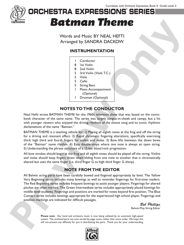Batman Theme (Grade 2) - String Orchestra Conductor Score & Parts (Digital Download)